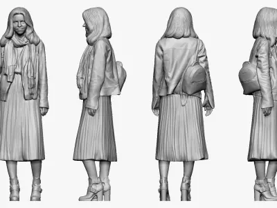 001233 woman in long green dress and yellow jacket 3D model