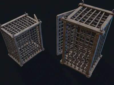 Wooden Cages Low-poly 3D model