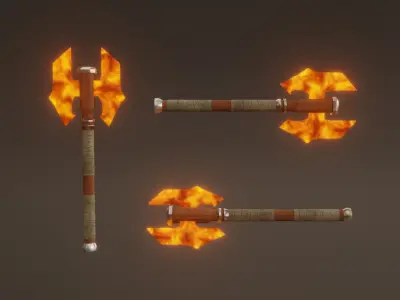 Double Bit Fire Axe - Elemental Axe - Model 01 Low-poly 3D model