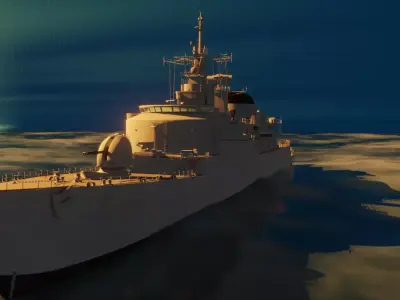 Frigate model military ship floating in water Low-poly 3D model