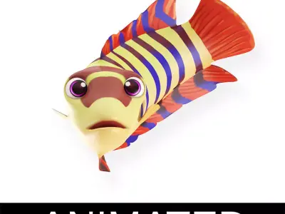 Ornate Climbing Perch Fish Animated Low-poly 3D model