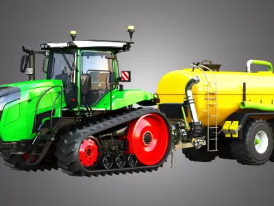 Fendt - MT900 Tractor with Zunhammer Liquid Manure Trailer 3D model