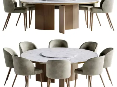 Dinning Set Morgan round table  Minotti dining chair Free 3D model