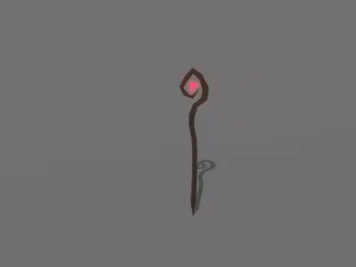 Stylized Wizard Wooden Dark Staff with Crystal Low-poly 3D model