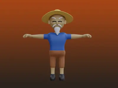 Old Fishing man Low-poly 3D model