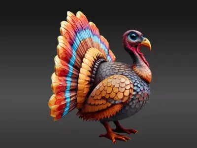 Stylized Low-Poly Thanksgiving Turkey 3D Model Printable Low-poly 3D model