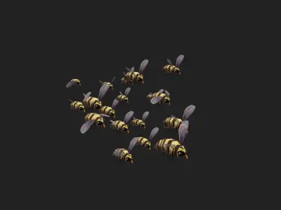 swarm bee wasp Low-poly 3D model