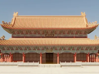 Asian Modular Temple Low-poly 3D model