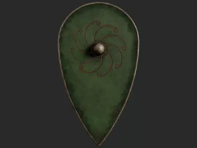 Slavic kite leather shield-painted green with spiral symbol Low-poly 3D model purchase