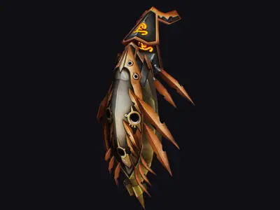 Fantasy Heavy Shield Steel Armor Cartoon Golden Orange Style Low-poly 3D model