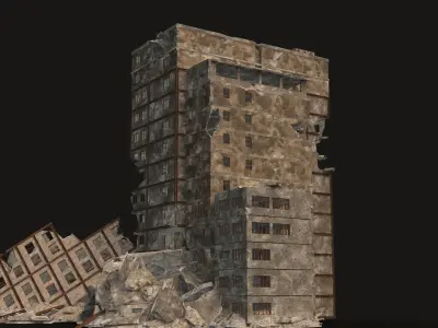 DESTROYED BUILDING 7 Low-poly 3D model