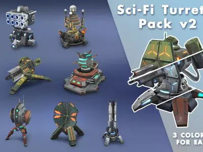Tower Defence Sci-Fi Turrets Pack v2 Low-poly 3D model