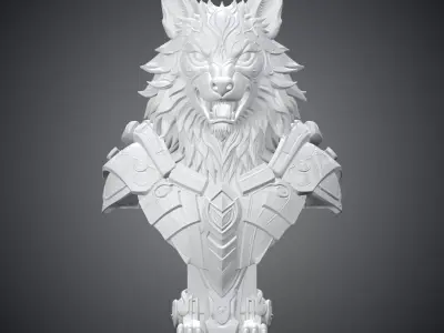 Cybernetic Wolf Warrior Bust  Mecha Animal Statue PM-266 3D print model