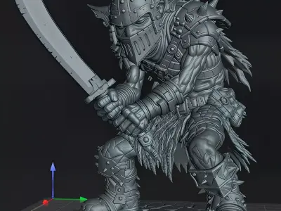 Orc Warlord with TwoHanded Curved Sword Fantasy Orc STL 3D print model