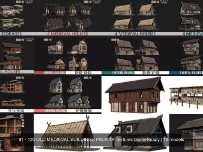 81 - 120 OLD MEDIEVAL BUILDINGS PACK 4K Textures GameReady 3D Model Collection