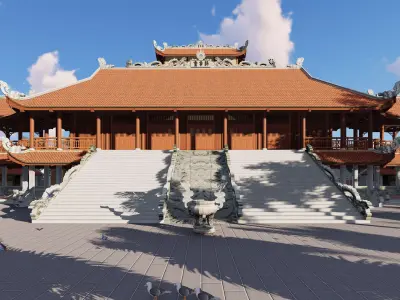 Traditional Asian Temple with Ornate Architecture Low-poly 3D model