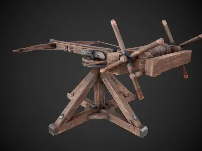 Ballista wooden machine gun Low-poly 3D model