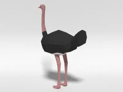 Low Poly Cartoon Ostrich Low-poly 3D model