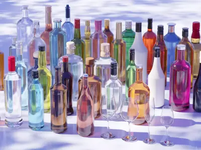 Ultimate Glass Bottle Collection Beverage and Decorative Bottles Free low-poly 3D model