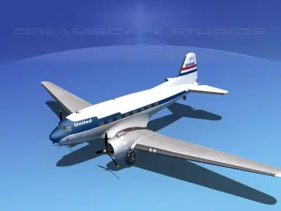 Douglas DC-3 United Airlines 3D model