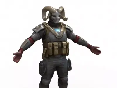 Sci-Fi Ram Horned Armored Alien Character Low-poly 3D model