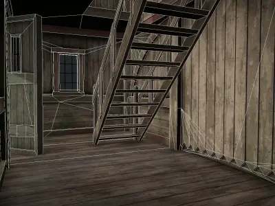 Medieval Lake Village - House 19 with interiors Low-poly 3D model