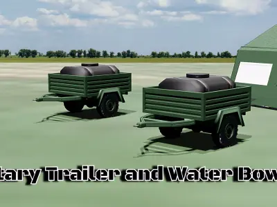 Military Water Bowser on Trailer Low-poly 3D model