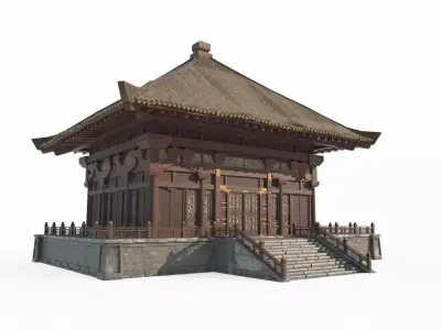 Asian ancient architecture palaces and side halls 3D model