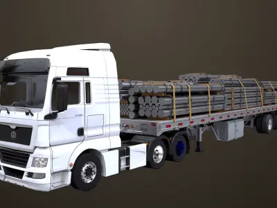 Heavy Truck 04 Flatbed Load Trailer All PBR Unity UE Textures Low-poly 3D model