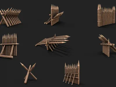 Wooden Fence Barricade Castle Fort Low-poly 3D model