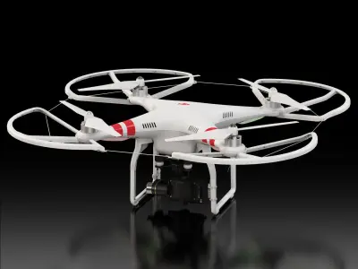 DJI Phantom 2 Quadcopter with Prop Guard and gimbal GoPro HERO4 Low-poly 3D model