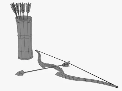 Low poly arrow quiver and bow Low-poly 3D model