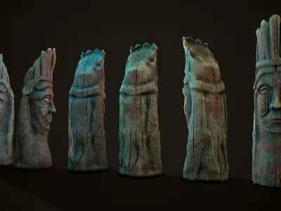 Totem wood 8 pbr 4k Low-poly 3D model