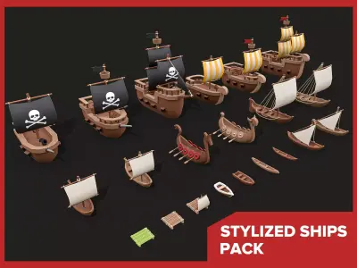 Stylized Ships Pack Low-poly 3D model