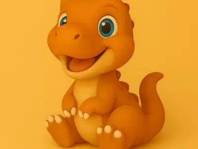 Cute Baby Dinosaur STL Cartoon Figurine with Base 3D print model