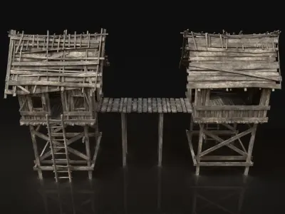 Next Gen AAA Gate Wooden Medieval Watchtower Low-poly 3D model