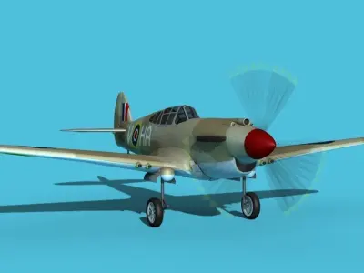 Curtiss P-40B Tomahawk V03 RAF 3D model