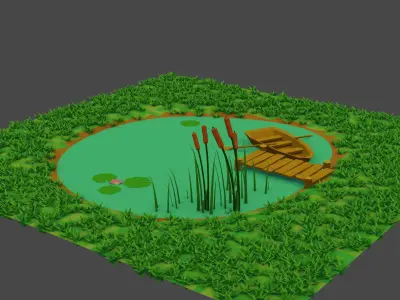 Small Pond Scene Low-poly 3D model
