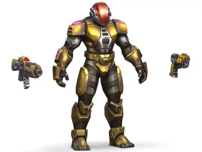 Cartoon Sci-Fi Cyborg Drone Trooper Soldier Low-poly 3D model