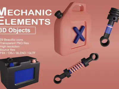 Mechanic Elements 3D icon bundle 3D model