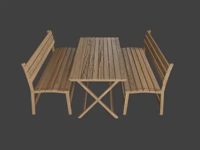 wooden bench and table Free 3D model