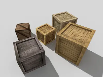 low poly wooden boxes pack 2 Low-poly 3D model