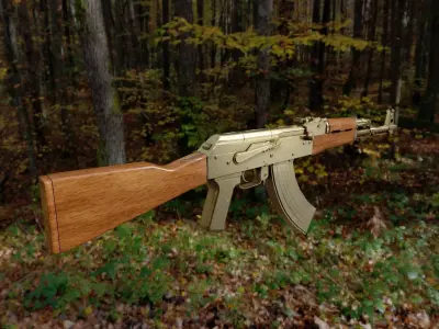 AK47 Golden Version01  GameReady  Low-poly 3D model