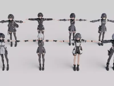 Anime Sci-Fi Female Character Bundle 3D model