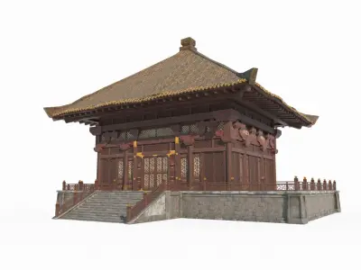 Asian ancient architecture palaces and side halls 3D model