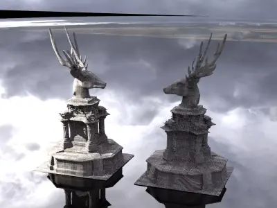 Reindeer Bust statues mirrored  3D model