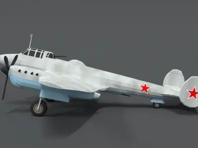 Low Poly Cartoon Petlyakov Pe-2 WWII Airplane Low-poly 3D model