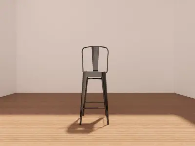 Industrial Bar Chair 3D Model - Metal - Wood Low-poly 3D model