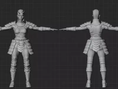 Samurai Demon Female - Rigged Low-poly 3D model