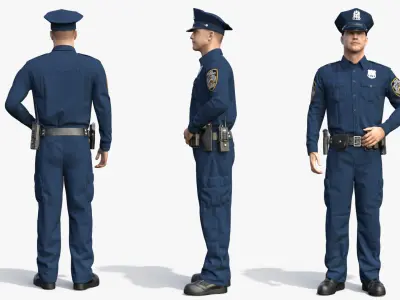 NY Police Officer Standing Pose Fur 3D model